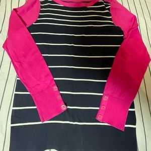 Nautica Women 100% Cotton Lightweight Sweater Size L Striped Black/White/Pink